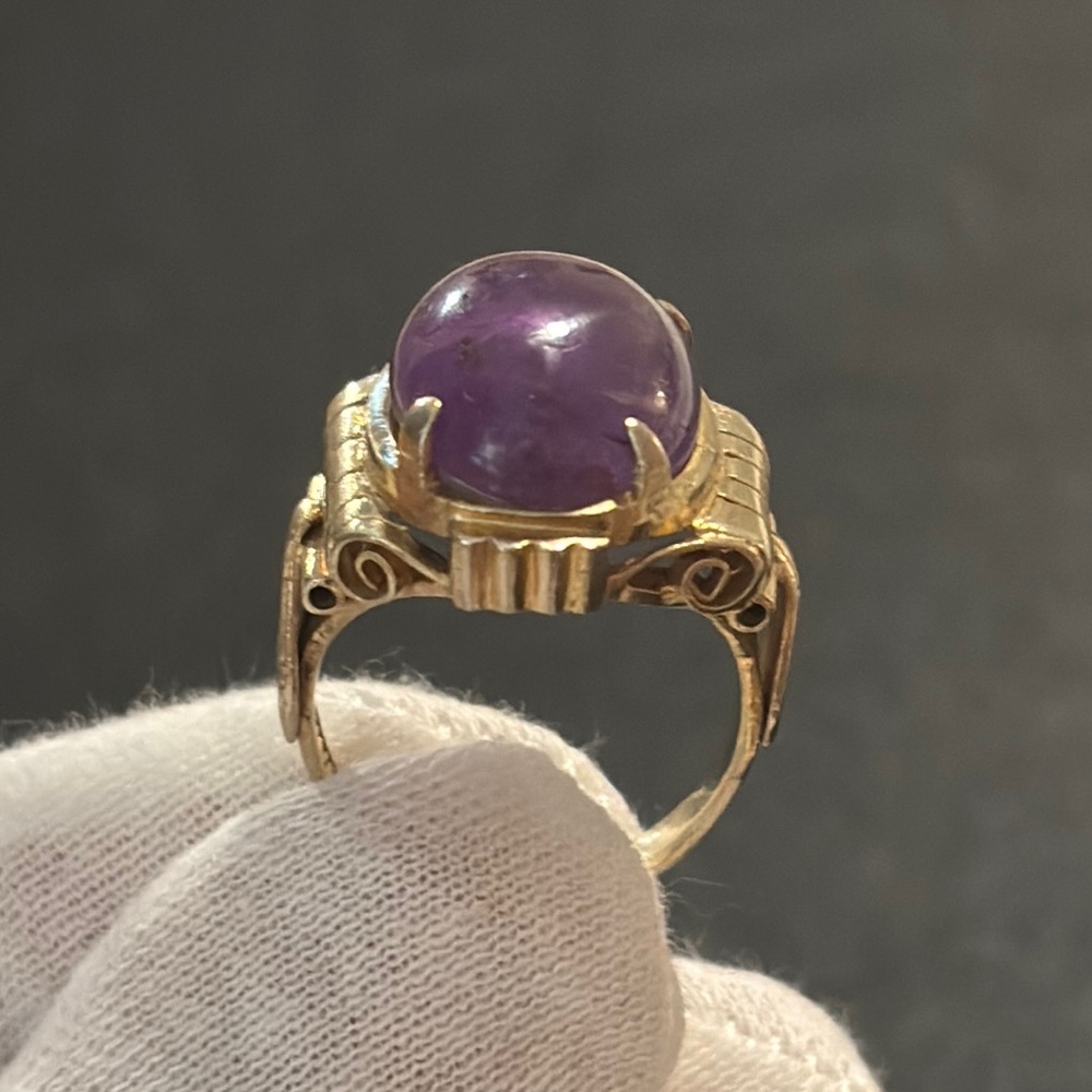 Antique gold over sterling silver large amethyst stone ring